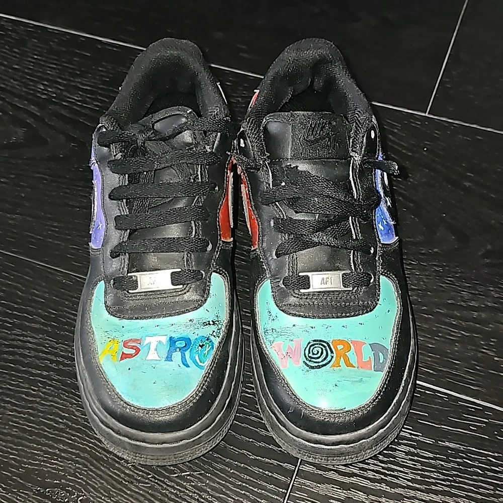✨️Custom Made✨ Nike Air Force 1 Travis Scott Astro World 5.5 Y Black Multi color - Picture 1 of 10